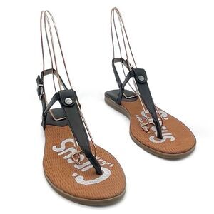 Circus Sam Edelman Cayden T Strap Thong Sandal Black Faux Leather Women’s Size 8